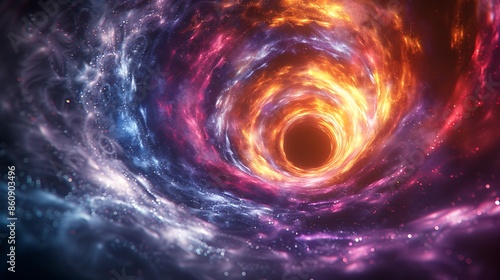 Multicolored vortex energy - dynamic cosmic spiral waves and colorful swirl tunnel.