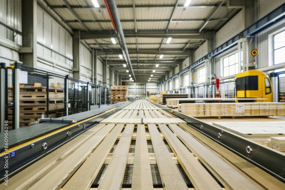 Industrial Wood Processing: Conveyor Belt in a Factory Industrial Wood Processing: Conveyor Belt in a Factory