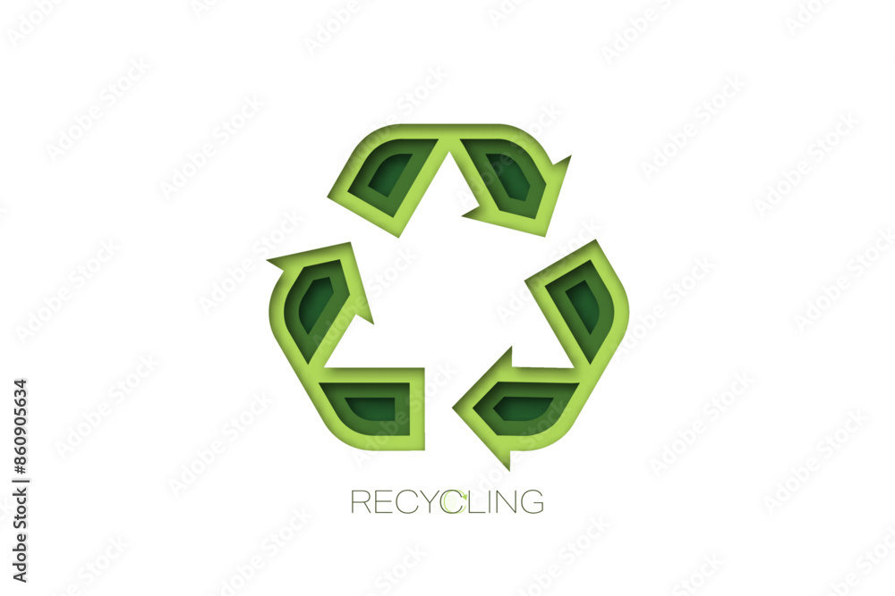 Obraz premium Recycle sign. Paper art style. Sustainable concept of Green energy, ecology and environment. Vector Illustration.
