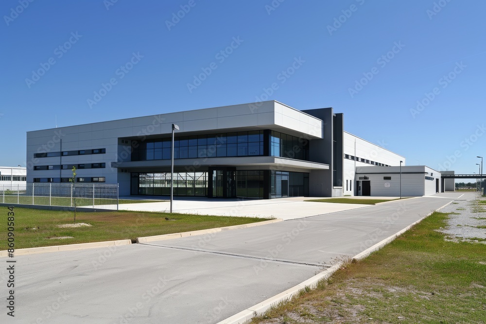 Modern Industrial Building with Glass Facade Modern Industrial Building with Glass Facade