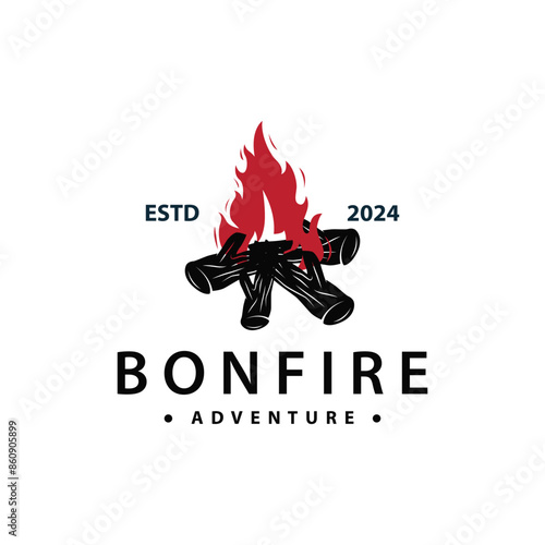 Design wood and fire, logo campfire bonfire vector camping adventure vintage illustration
