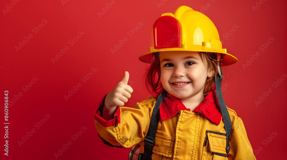 Smiling Professional Firefighter in Red Uniform Showing Thumb-Up in Editorial-Style Portrait Smiling Professional Firefighter in Red Uniform Showing Thumb-Up in Editorial-Style Portrait