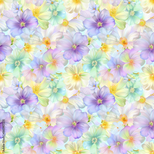 Floral variety color, form natural, seamless fabric pattern.