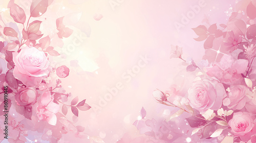 Watercolor pink rose floral background for wedding, invitation, and greeting card with copy space text