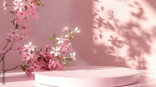 Pink Flowers and a Minimalist Circular Platform