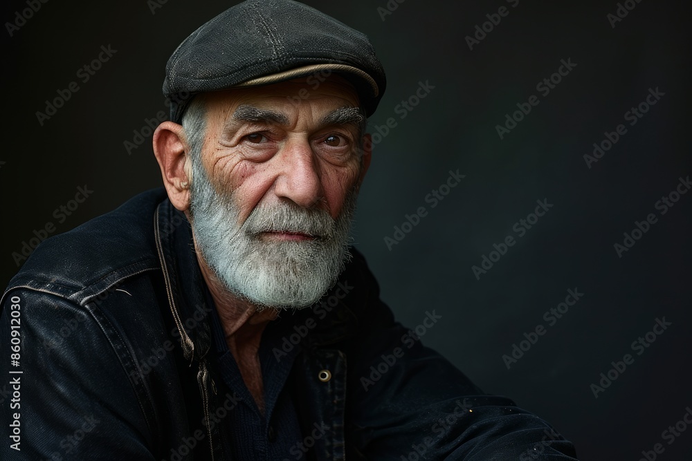 Portrait of an old man with a gray beard and a cap. Portrait of an old man with a gray beard and a cap.