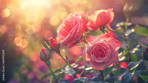 A bouquet of pink roses with a blurry background. Generate AI image