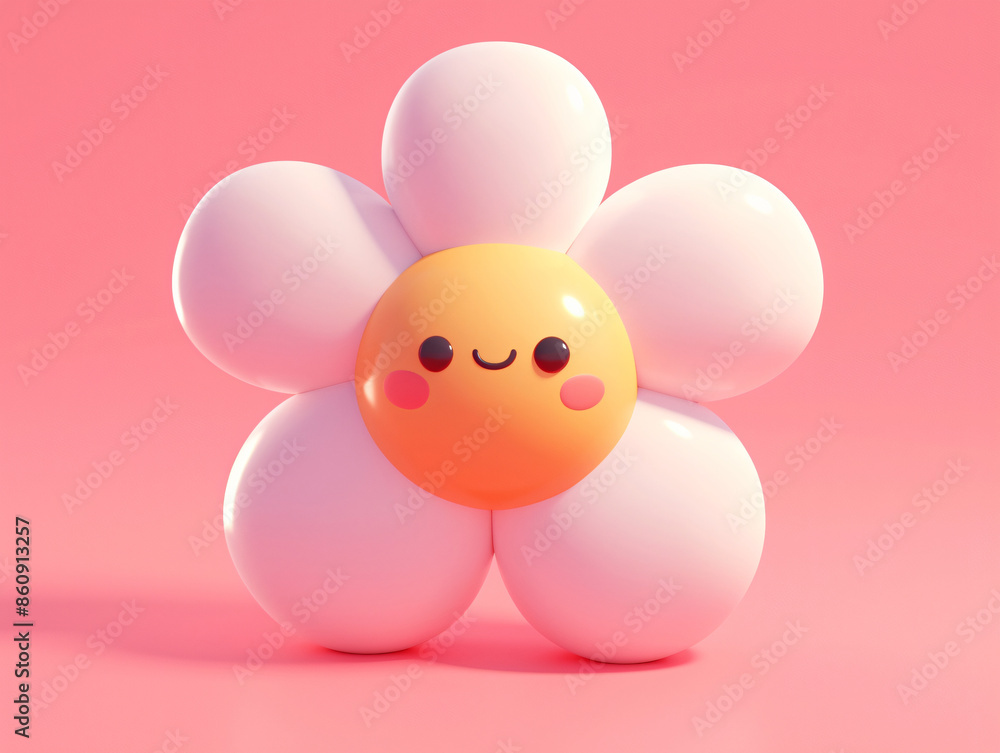 Yellow and white 3D cartoon flower with a smile for spring, nature, and happiness with copy space text Yellow and white 3D cartoon flower with a smile for spring, nature, and happiness with copy space text