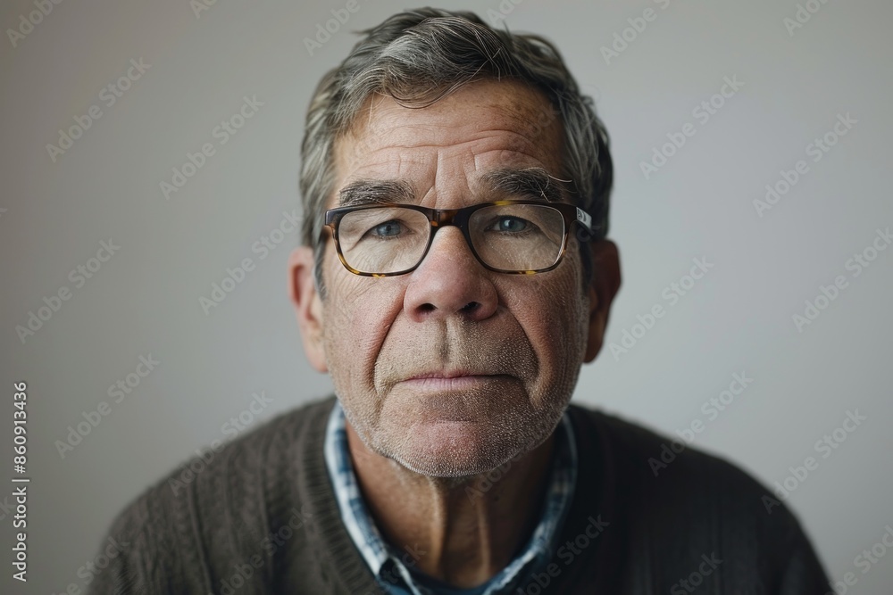 Portrait of a senior man with eyeglasses on grey background Portrait of a senior man with eyeglasses on grey background
