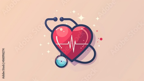 Illustration of a heart with a stethoscope, symbolizing healthcare, cardiology, and medical check-ups. Perfect for health-related content.