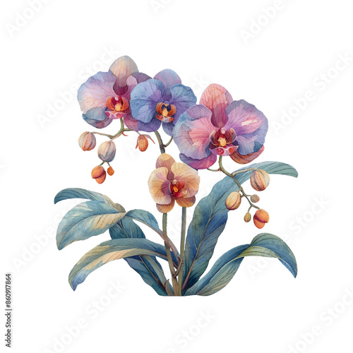 orchid flowers vector illustration in watercolor style