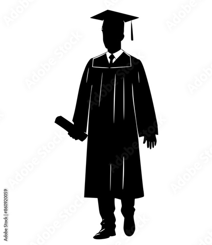 male graduate with diploma silhouette