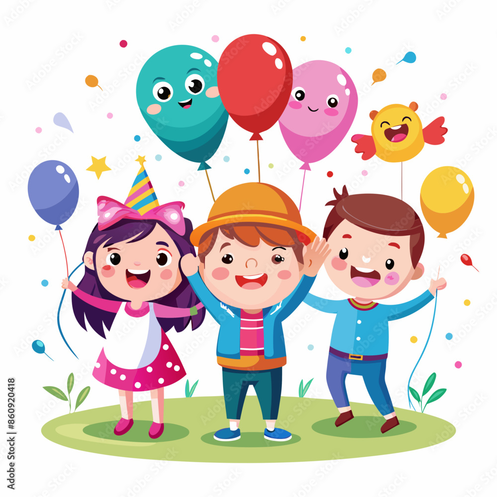 Cute cartoon character illustration holding a balloon. Happy Friendship Day! Cute cartoon character illustration holding a balloon. Happy Friendship Day!