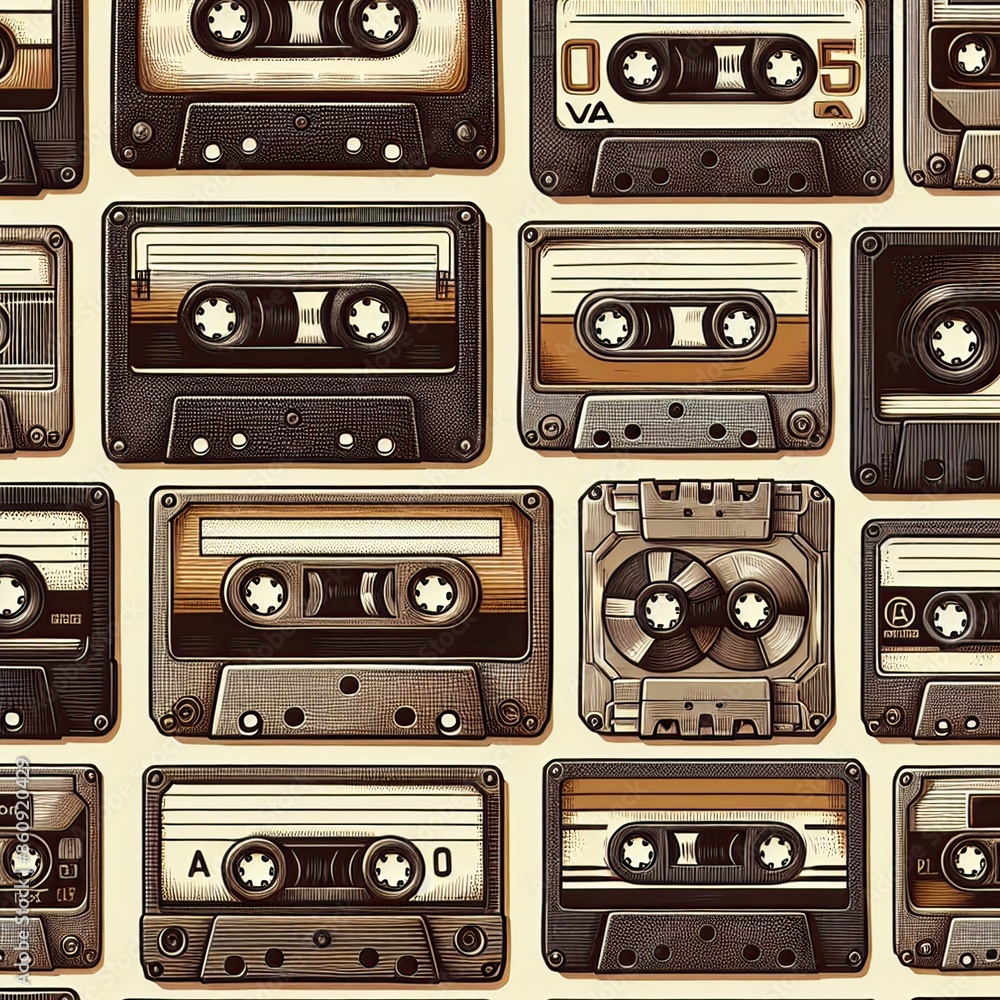 Fototapeta premium Audio cassette tape Pattern Digital Paper Background