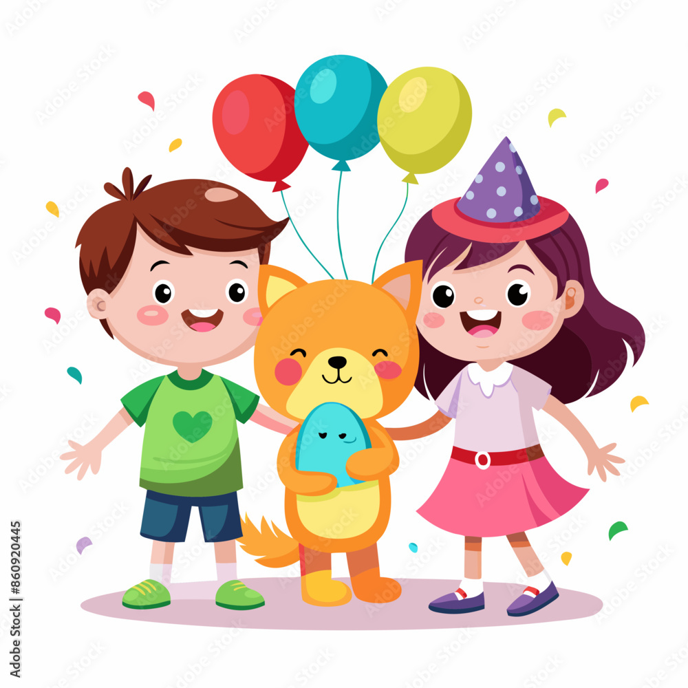 Cute cartoon character illustration holding a balloon. Happy Friendship Day!