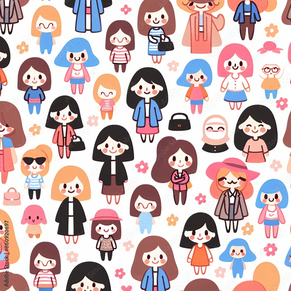 Cartoon Girls Pattern Digital Paper Background Cartoon Girls Pattern Digital Paper Background