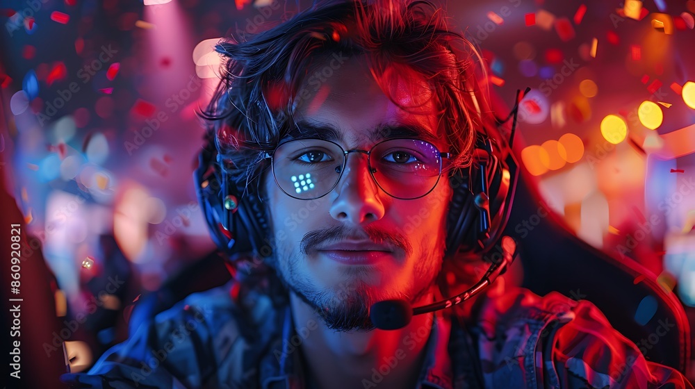 A detailed and realistic image of a victorious gamer, celebrating their win with confetti falling and a cheering crowd behind them. A detailed and realistic image of a victorious gamer, celebrating their win with confetti falling and a cheering crowd behind them.