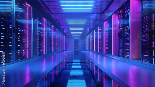 Futuristic Data Center with Neon Lights  Generative AI