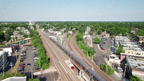 High speed LIRR train passing through Floral Park, NY photo