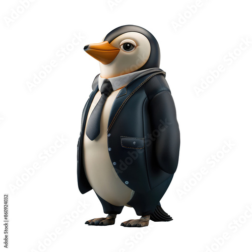 animal crossing of anthropomorphic Penguin as businessman, full body, standing on 2 legs, 3d character cartoon, slight aliasing isolated on transparent background photo