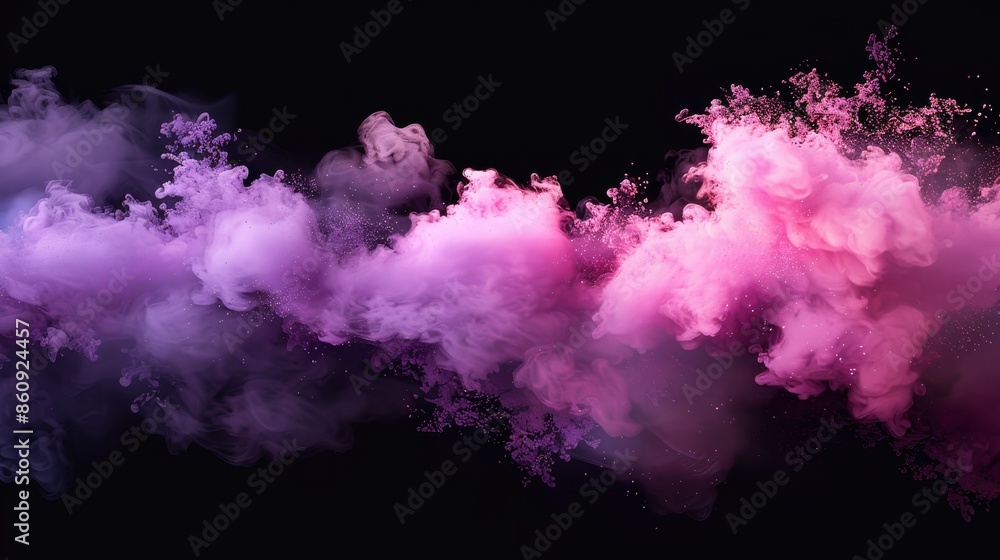 Vibrant magenta and pink pastel clouds of ink, creating a soft, fluffy effect against a black background Vibrant magenta and pink pastel clouds of ink, creating a soft, fluffy effect against a black background