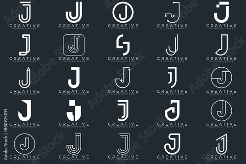 Mega logo collection, Abstract letter J logo design. icons for business	