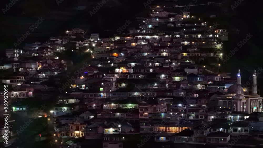 Aerial view of Nepal Van Java Village in the night. 4K drone shot. Indonesia countryside. Aerial view of Nepal Van Java Village in the night. 4K drone shot. Indonesia countryside.