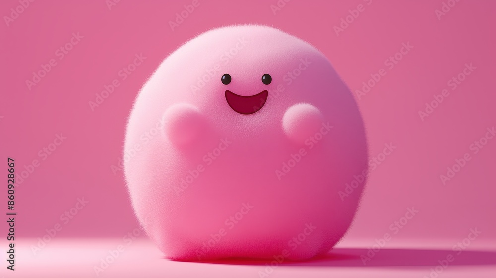 A delightful pink fuzzy character with a big smile, set against a matching pink background, radiating happiness and charm. A delightful pink fuzzy character with a big smile, set against a matching pink background, radiating happiness and charm.