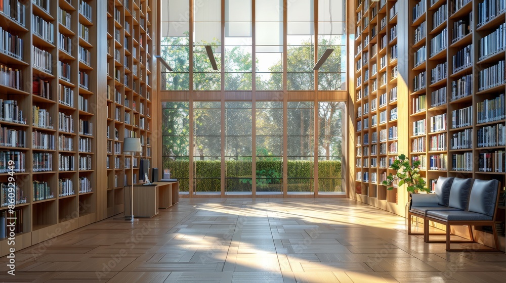 In the morning, a white interior design concept is illustrated in a vector, showcasing a lifestyle scene with a desk and table in the background of a library filled with books. In the morning, a white interior design concept is illustrated in a vector, showcasing a lifestyle scene with a desk and table in the background of a library filled with books.