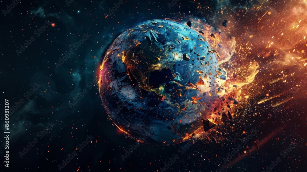 Obraz premium Stunning Image of Exploding Earth in Space, Generative AI