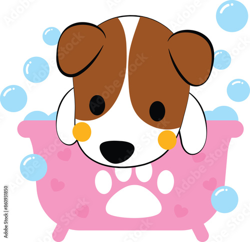 Cute puppy dog in bathtub