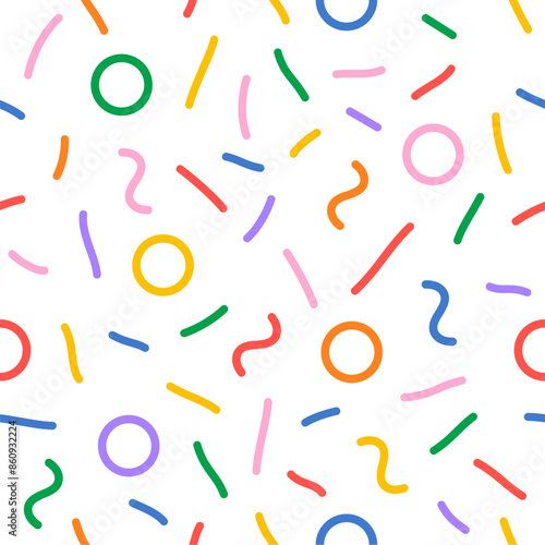 Confetti vector pattern. Minimal line shape abstract background. Geometric graphic flat style illustration. Kid celebrate birthday party background. Funny childish vector decoration