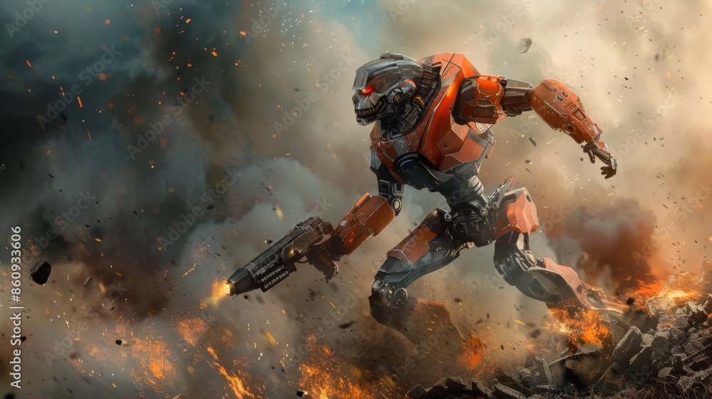 Futuristic Battle Robot in Action - Generative AI Futuristic Battle Robot in Action - Generative AI