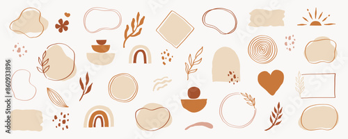 Organic abstract shape vector set. Abstract pastel brush element for logo, background. Organic hand drawn doodle line shape, elegant pastel color label graphic design. Vector illustration.