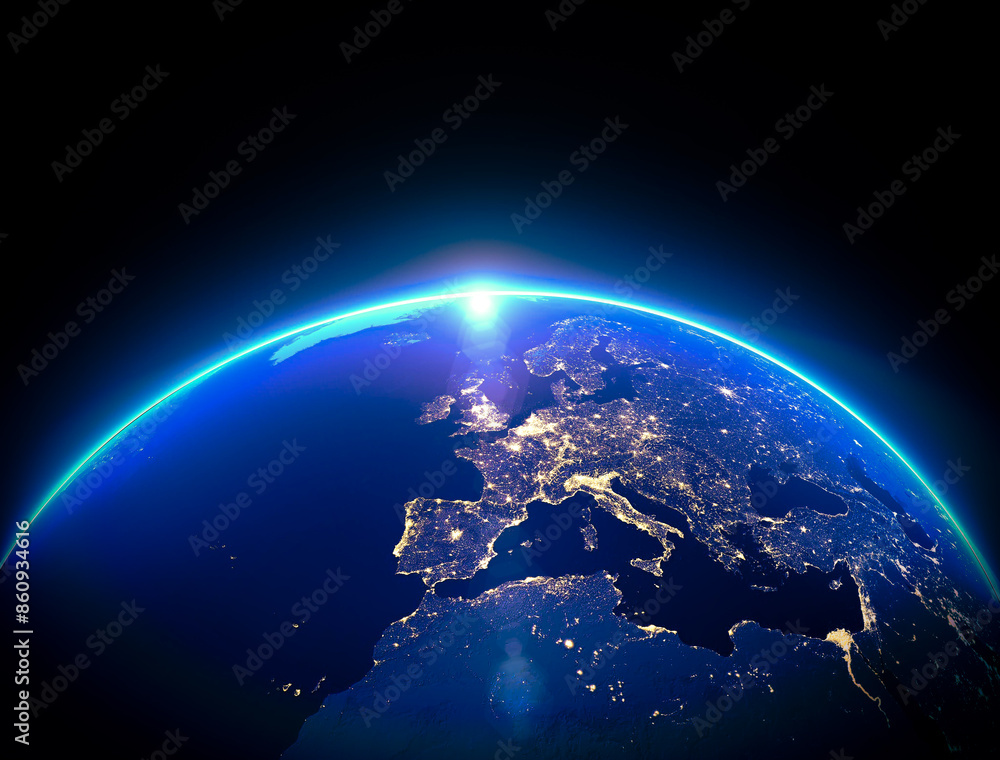 Fototapeta premium EARTH AT NIGHT .TOP VIEW FROM SPACE.ALL CITY AT NIGHT.