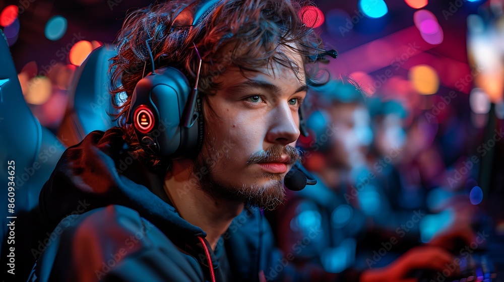 A realistic photograph of an esports match, showcasing players intensely focused on their RGB-lit screens. A realistic photograph of an esports match, showcasing players intensely focused on their RGB-lit screens.
