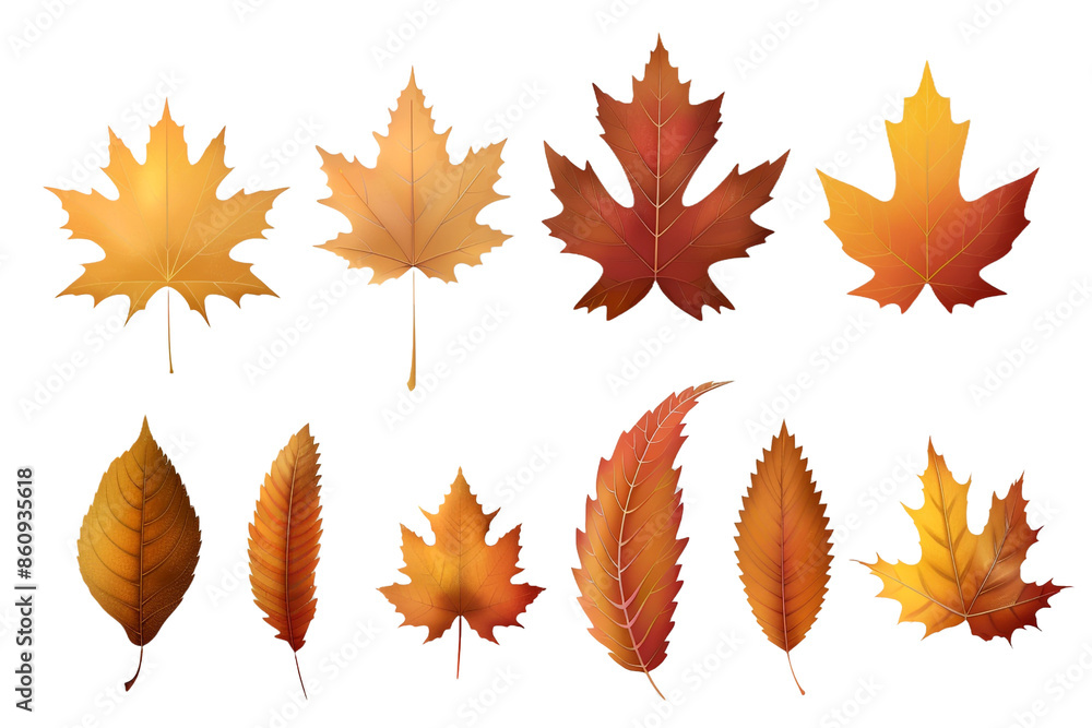 set of autumn leaves isolated on transparent background set of autumn leaves isolated on transparent background