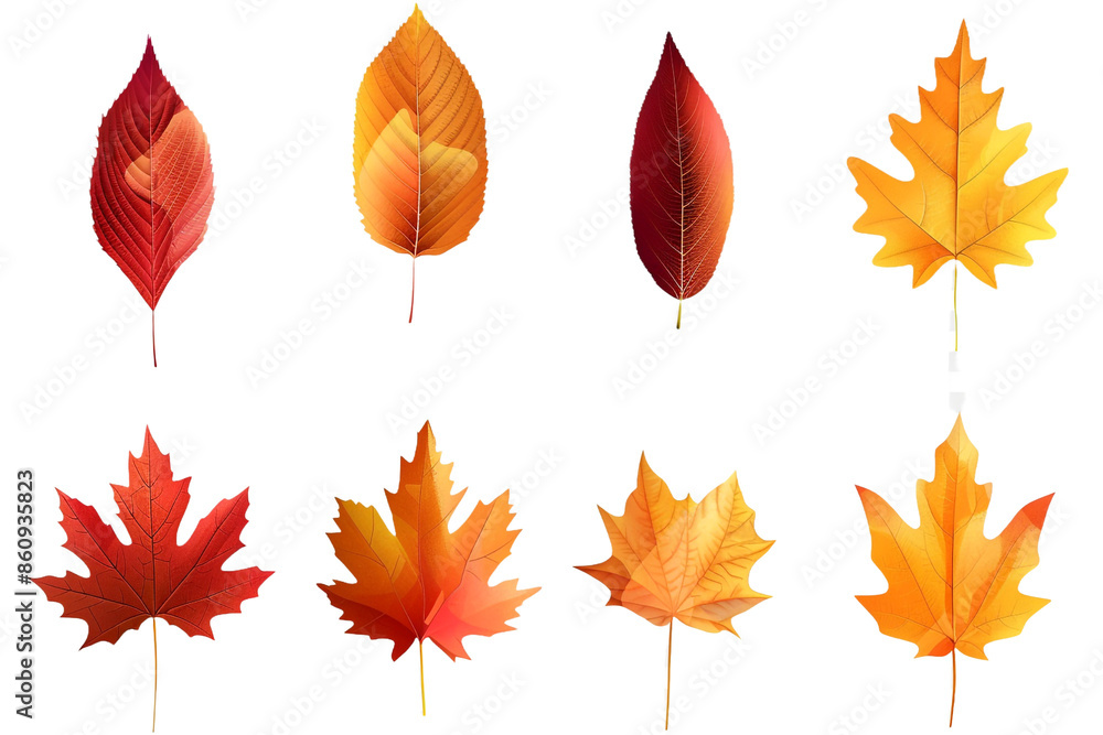 set of autumn leaves isolated on transparent background set of autumn leaves isolated on transparent background