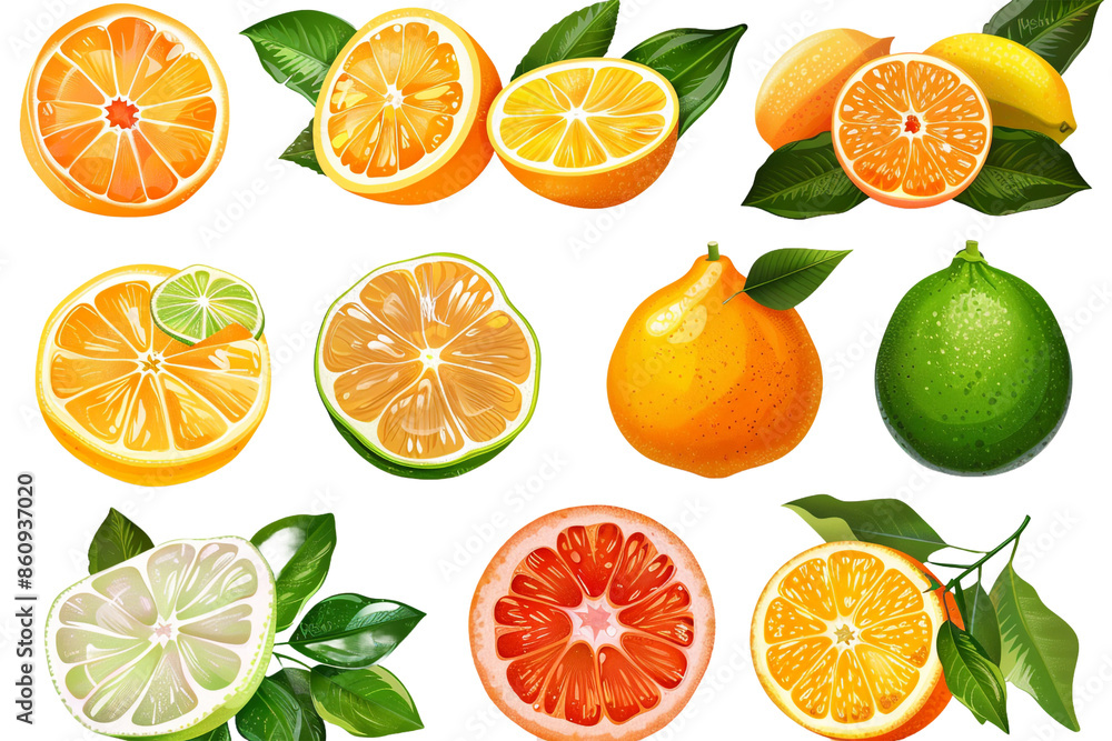 set of citrus fruits isolated on transparent background set of citrus fruits isolated on transparent background