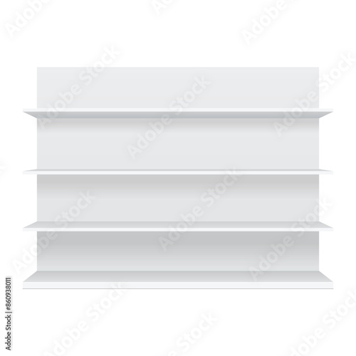 3d empty showcase display with retail shelves. Mock up. Vector