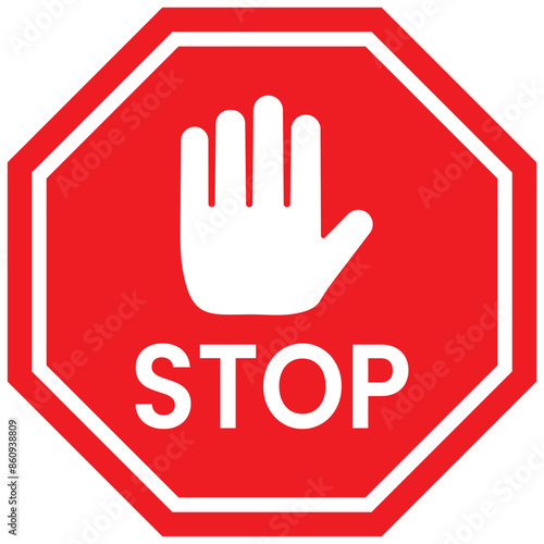 Set of Stop street icon collection. Stop hand sign with text. Red stop sign. Vector Illustration. 