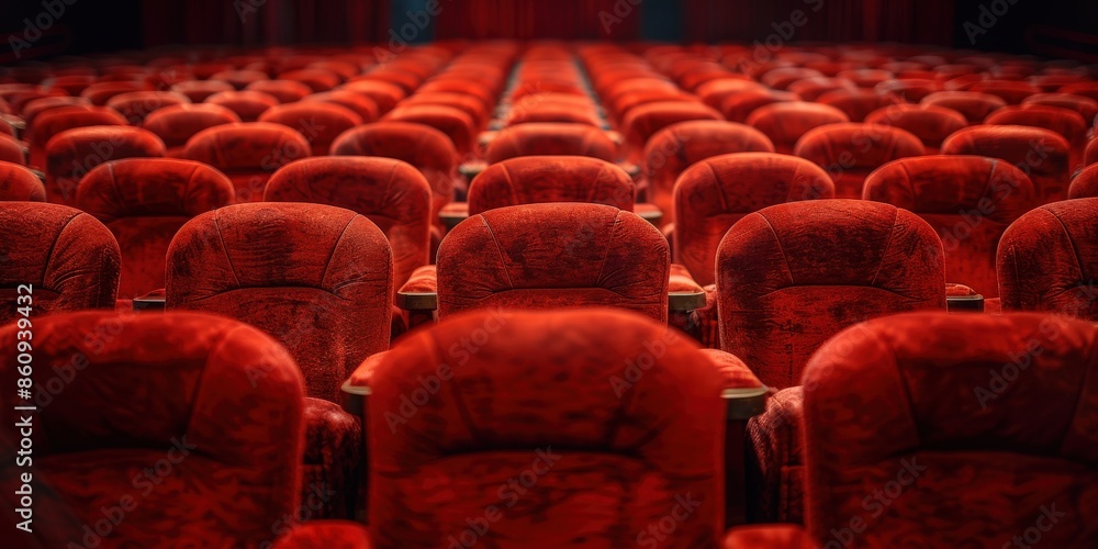 Obraz premium Rows of Empty Red Seats in a Theater