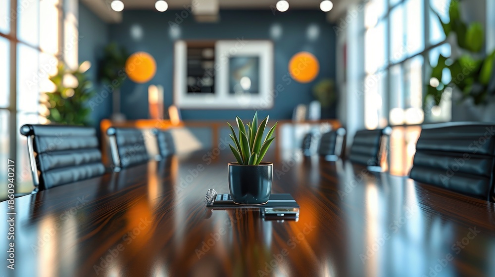 Modern Corporate Conference Room with Potted Plant on Table Modern Corporate Conference Room with Potted Plant on Table