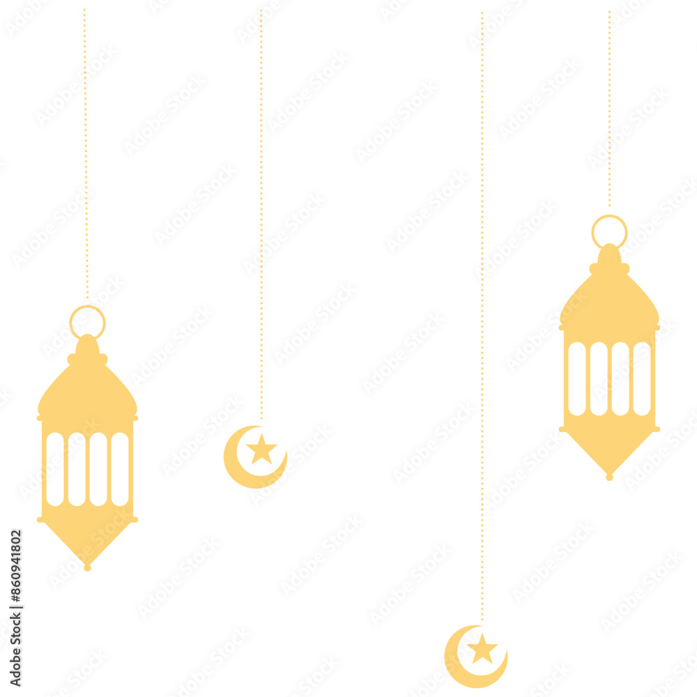 Ramadan Kareem Lantern Decoration with Moon and Star Ornament. Isolated on White Background. Ramadan Kareem Lantern Decoration with Moon and Star Ornament. Isolated on White Background.