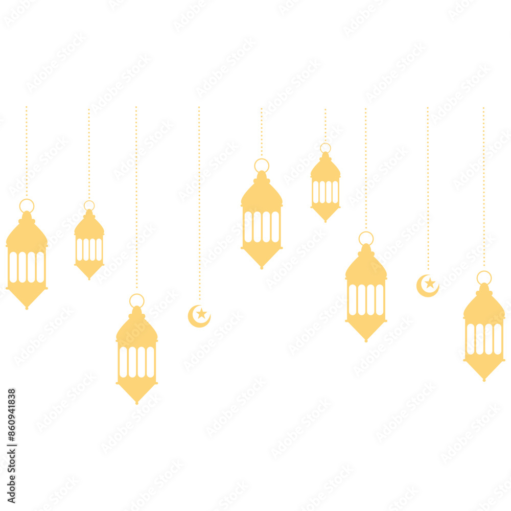 Ramadan Kareem Lantern Decoration with Moon and Star Ornament. Isolated on White Background. Ramadan Kareem Lantern Decoration with Moon and Star Ornament. Isolated on White Background.