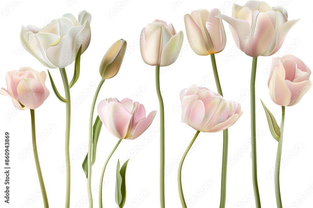 set of pastel bud flowers isolated on transparent background set of pastel bud flowers isolated on transparent background