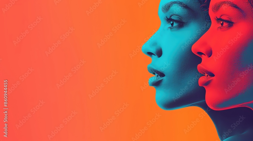 Design a modern template promoting gender equality, with striking colors and generous space for copy. Design a modern template promoting gender equality, with striking colors and generous space for copy.