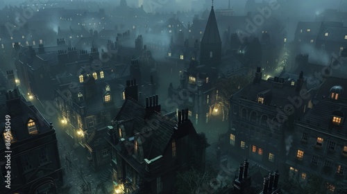 Fototapeta Naklejka Na Ścianę i Meble -  A city street with a dark sky and a few buildings. Generate AI image