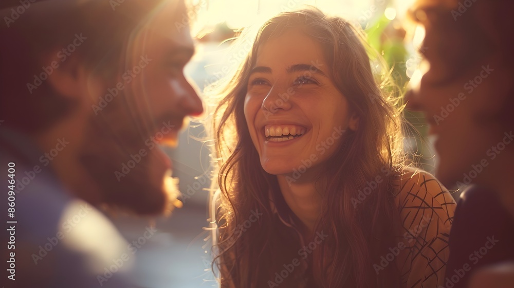 Joyful Friends Sharing Laughter and Conversation in Relaxed Outdoor Setting Joyful Friends Sharing Laughter and Conversation in Relaxed Outdoor Setting