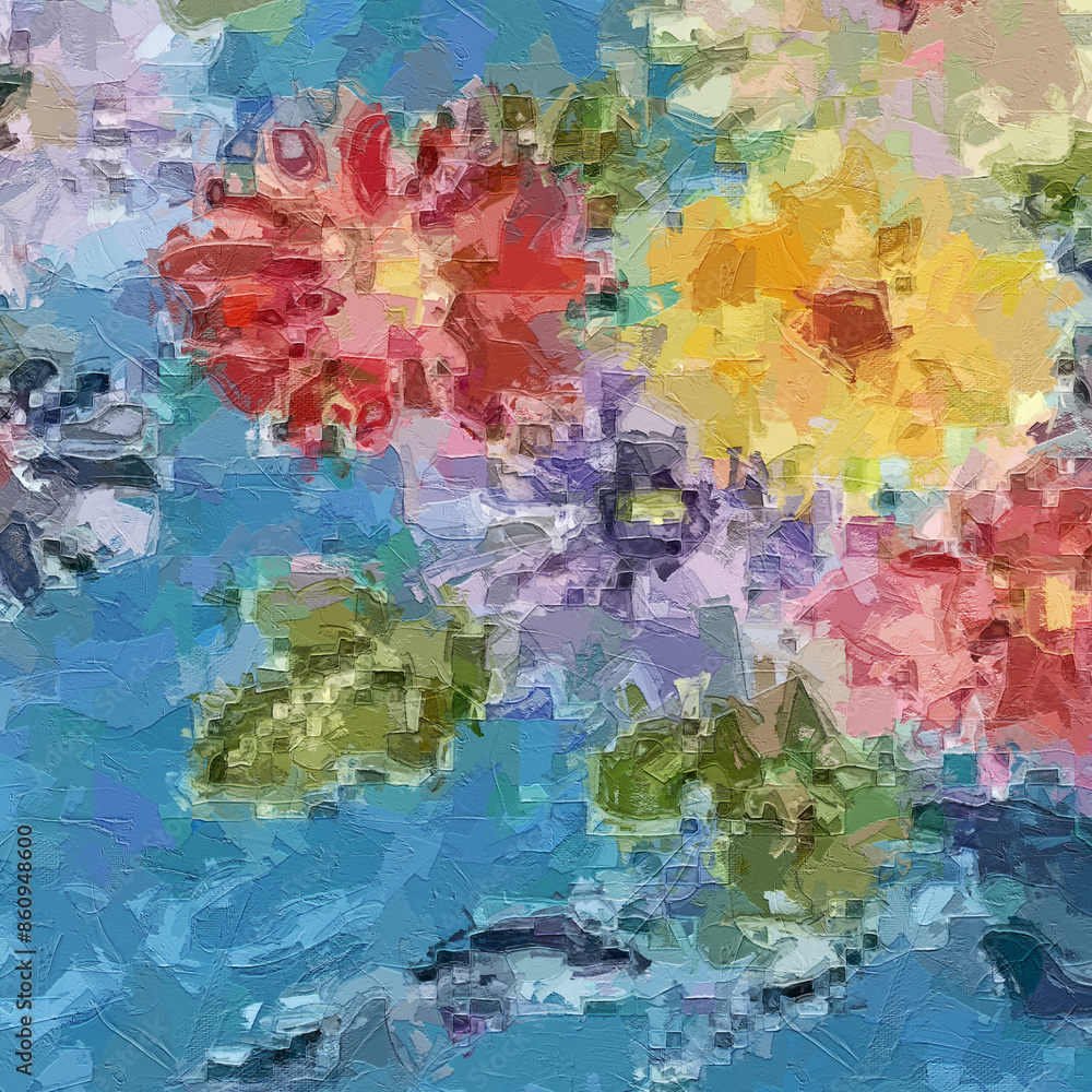 Fototapeta premium Oil Painting and Various Flowers, Roses, Peony, Butterflies, Beautiful Wedding Illustrations